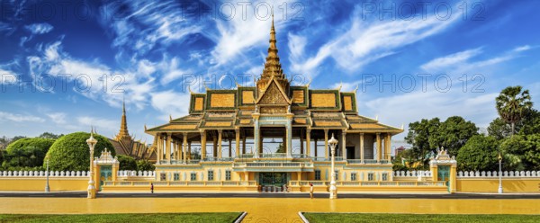 Phnom Penh tourist attraction and famouse landmark, panorama of Royal Palace complex, Cambodia, Asia