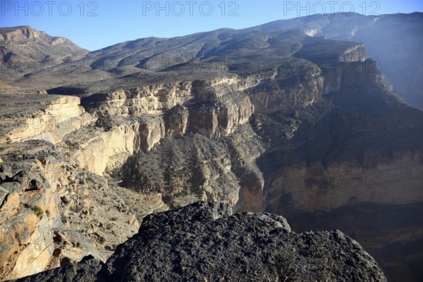 Landscape formation at Jebel Shams, Oman, Asia
