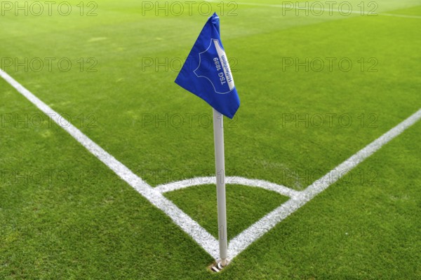 Corner flag with TSG 1899 Hoffenheim logo, turf, PreZero Arena, Sinsheim, Baden-Württemberg, Germany, Europe