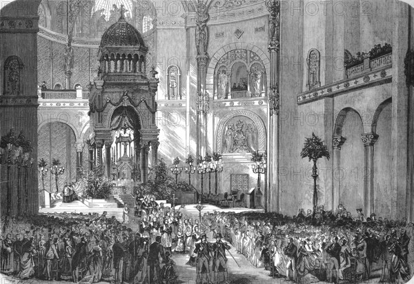 Inauguration of the Saint Augustin Church in 1871, The parish church of St-Augustin in Paris is considered to be the first church with an iron construction, France, Historic, digitally restored reproduction of an original 19th century artwork, exact original date unknown, Europe