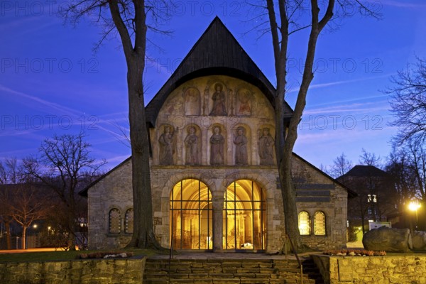 Cathedral vestibule of the former collegiate church in the evening, Imperial Palace Goslar, UNESCO World Heritage Site, Harz Mountains, Lower Saxony, Germany, Europe