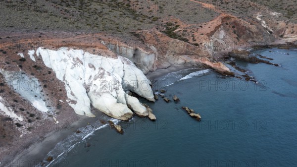 Aerial view, rocky coast, Cabo de Gata-Nijar Natural Park, Almeria, Andalusia, Spain, Europe