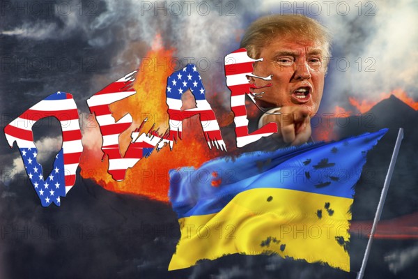 Symbolic image, Trump calls for deal with Ukraine, calls Ukraine aggressor, US democracy in danger, EU and Germany under political pressure, industry, Donald Trump, tariff threats, Elon Musk, Mark Zuckerberg, social networks, fake news, rights broken, hate, hate speech, DSG Digital Services Act, re-election, USA, politics, announcements, vendetta, wanted dictator, Republicans, US electoral system, global danger, lies, 2nd term, global burden, Ukrainian war, storm White House, North America