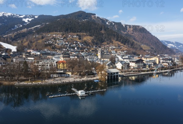 Drone shot, city view, Zell am See, Zeller See, Pinzgau, Land Salzburg, Austria, Europe