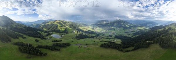 Alpine panorama in summer, rainbow, view over the Brixen valley, Hochbrixen, Brixen im Thale, Kitzbühel Alps, Tyrol, Austria, Europe