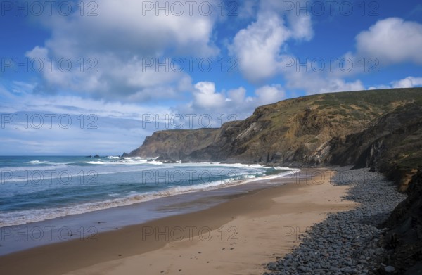 Vila do Bisbo, Algarve, Portugal - Ponta Ruiva Beach Praia da Ponta Ruiva, beautiful secluded sandy beach on the west coast near Villa do Bisbo
