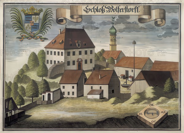 Wolfersdorf Castle around 1890, demolished castle in Wolfersdorf in the district of Freising in Upper Bavaria, Germany, reproduction from a model from that time, historical, digitally enhanced, Europe