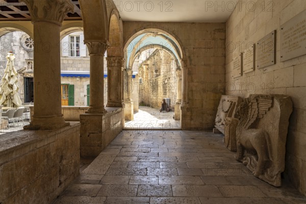 The loggia in the old town centre of Korcula, Croatia, Europe