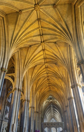 Vaulted roof ceiling inside Bristol cathedral church, Bristol, England, UK