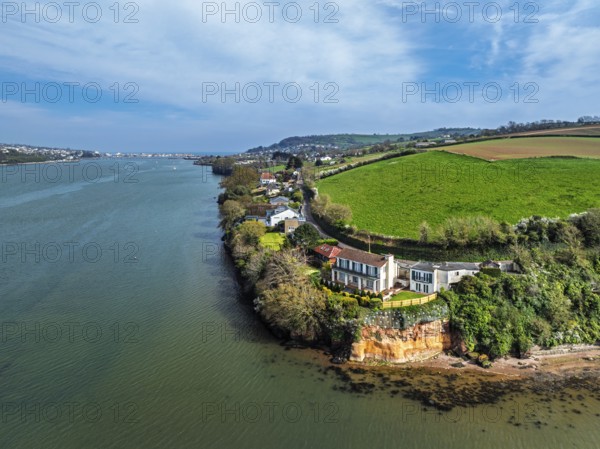 Farms and Fields over River Teign from a drone, Teignmouth, Shaldon, Devon, England, United Kingdom, Europe