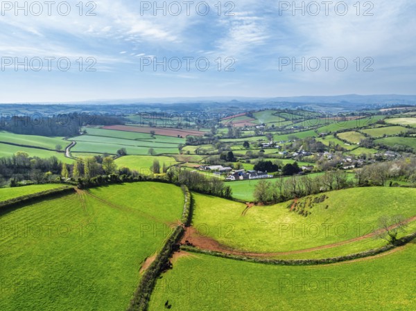Farms and Fields over Torquay from a drone, Devon, England, United Kingdom, Europe
