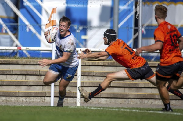 07.09.2024, Rugby 1st Bundesliga South/West, Season 2024/25, Matchday 1: RG Heidelberg vs TSV Handschuhsheim. Picture: Try for Handschuhsheim