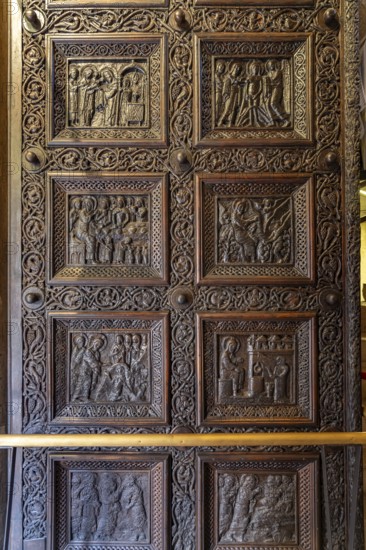 Carved wooden door of the Cathedral of St Domnius in Split, Croatia, Europe