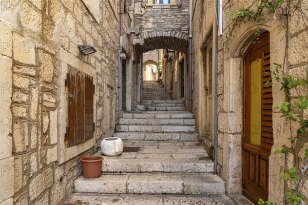 Staircase in the old town centre of Korcula, Croatia, Europe
