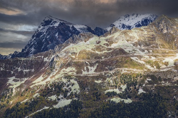 Snow-covered mountains above Saint Luc, Val d'Anniviers, Valais Alps, Canton Valais, Switzerland, Europe