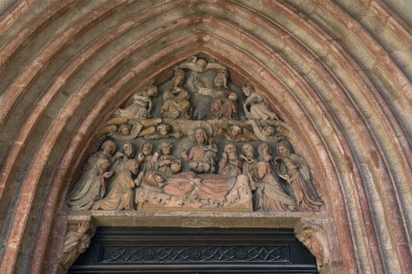 Tympanum, Mary's Entombment, St Andrew's Church, Weißenburg, Middle Franconia, Bavaria, Germany, Europe