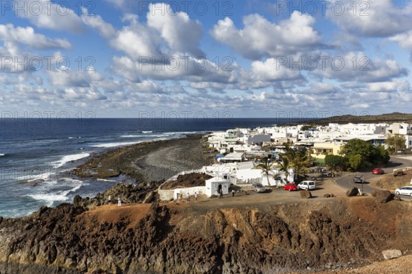 Fishing village on the rocky west coast, black lava coast, coastline, Cumulus, El Golfo, Yaiza, Lanzarote, Spain, Europe