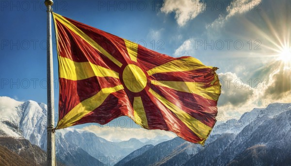 Flags, the national flag of Macedonia flutters in the wind