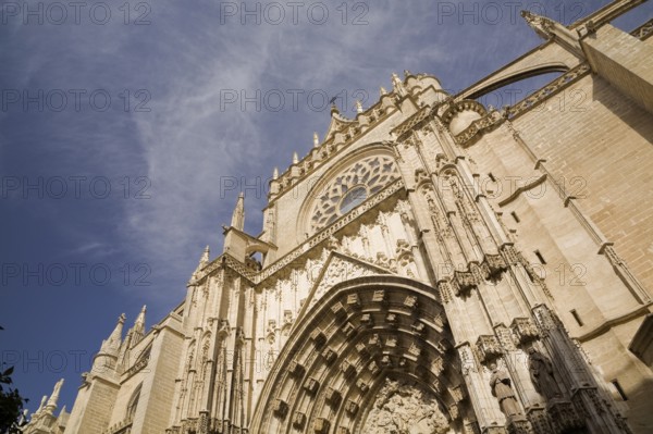 Architectural details on the outside of The Cathedral of Saint Mary of the See or Seville Cathedral, Seville, Spain, Europe
