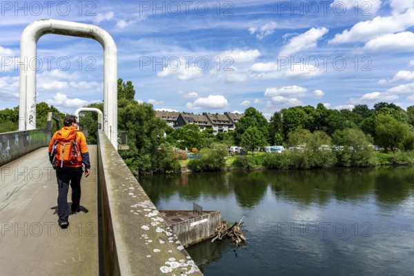 The Ruhr near Essen-Horst, Holtey floating bridge, Horster Ruhrbrücke campsite, North Rhine-Westphalia, Germany, Europe