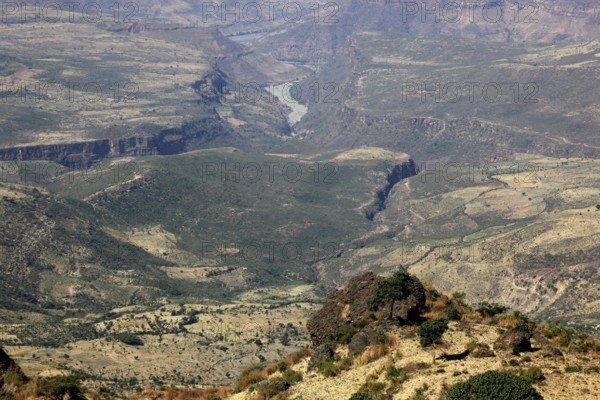 Landscape in the Choke Mountains, view into the valley, Ethiopia, Africa