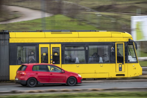 Ruhrbahn tram, on Altendorfer Straße in Essen, North Rhine-Westphalia, Germany, Europe