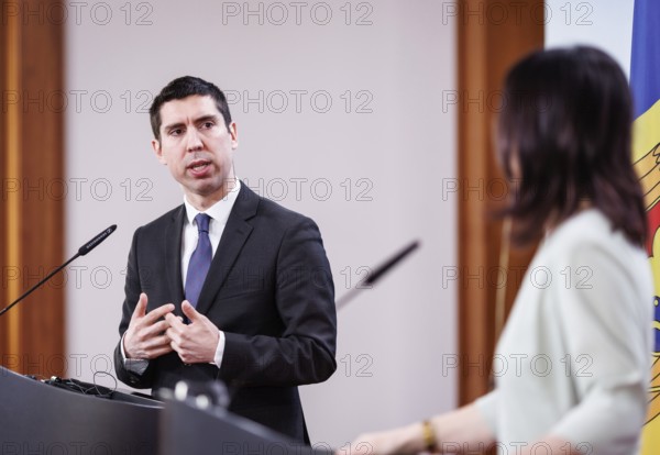 (R-L) Annalena Bärbock, Federal Minister for Foreign Affairs, meets Mihai Popsoi, Foreign Minister of the Republic of Moldova, for talks at the Federal Foreign Office. Taken during a joint press conference in Berlin, 09.04.2024. Photographed on behalf of the Federal Foreign Office'