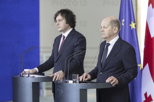 Federal Chancellor Olaf Scholz and Irakli Kobakhidze, Prime Minister of Georgia, at a press conference at the Federal Chancellery in Berlin, 12 April 2024