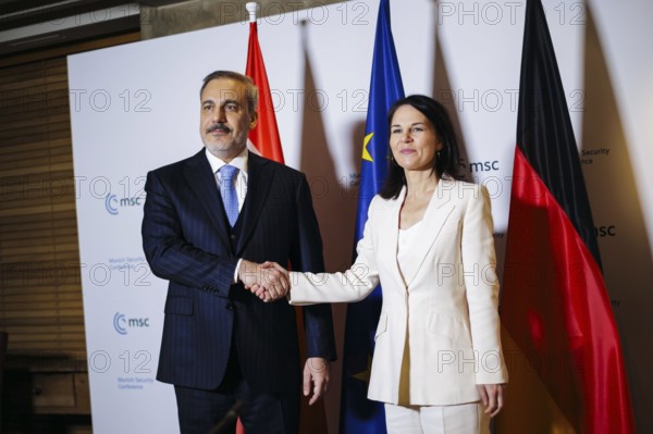 60th Munich Security Conference. Annalena Bärbock (Alliance 90/The Greens), Federal Foreign Minister, meets the Foreign Minister of Turkey, Hakan Fidan. Munich, 17.02.2024. Photographed on behalf of the Federal Foreign Office
