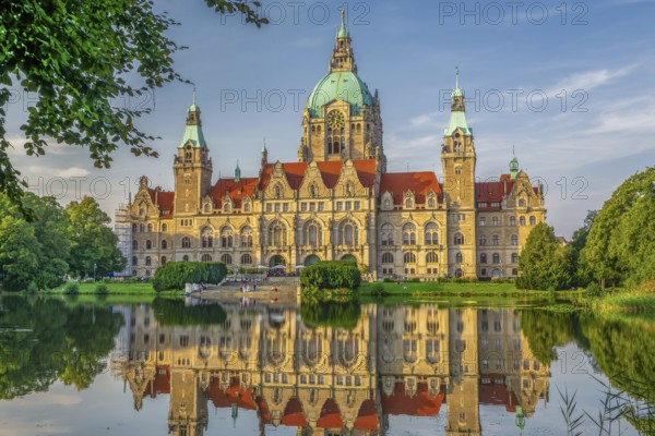 Back of the New Town Hall at the Maschteich in Maschpark, Hanover, Lower Saxony, Germany, Europe