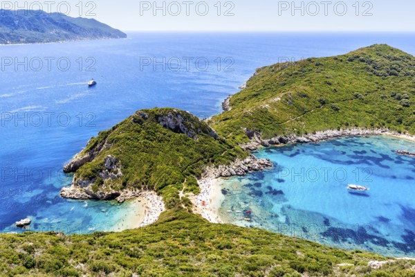 Porto Timoni Beach with turquoise blue sea on the island of Corfu, Greece, Europe