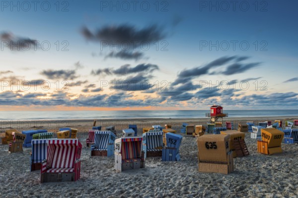 Evening sky, beach chairs, beach, tourism, travel, holiday, North Sea, North Sea island, Langeoog, Germany, Europe