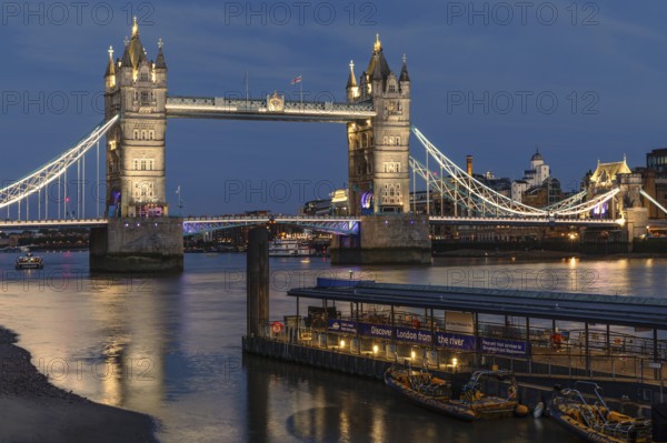 Tower Bridge and jetty, London, England, Great Britain, London, City of London, Great Britain