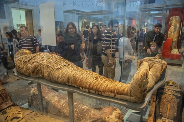 Mummies in Hall of Ancient Egypt, British Museum, London, England, United Kingdom, UK, Great Britain, Europe