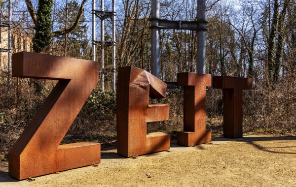 Art installation in front of the entrance to the former Alpenhaus, Historic Tuberculosis Sanatoriums in Beelitz, Brandenburg, Germany, Europe