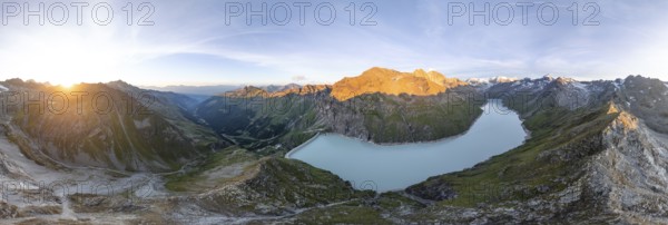 Alpine panorama at Lac de Dix, sunset in the mountains, reservoir, Valais Alps, Valais, Switzerland, Europe