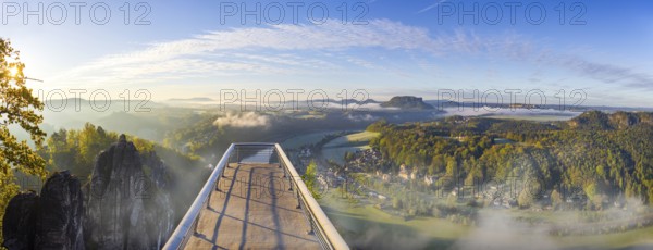 Sunrise in Saxon Switzerland, Rathen, Saxony, Germany, Europe