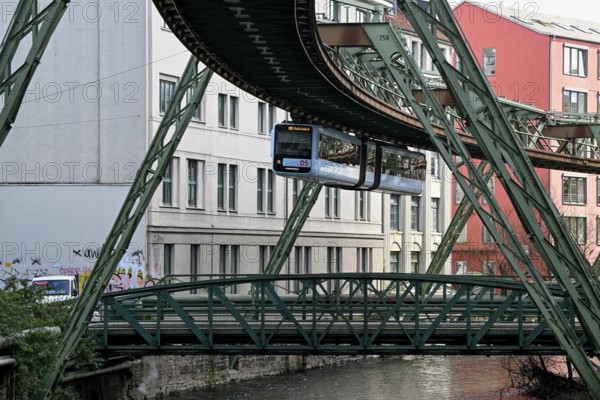Suspension railway over the Wupper, Elberfeld district, Wuppertal, Bergisches Land, North Rhine-Westphalia, Germany, Europe