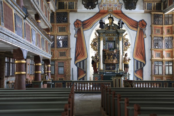 Pulpit altar, Cathedral of the Rhön, Protestant church, Helmershausen, Rhönblick parish, Schmalkalden-Meiningen district, Thuringia, Germany, Europe