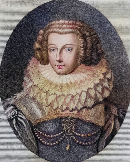 Christine, Madame Royale, Madame Chretienne, 1606-1663, Daughter of Henry IV. Photo-etching from a painting by Harding. From the book Lady Jackson's Work, 1899, Historic, digitally restored reproduction from a 19th century original, Record date not stated