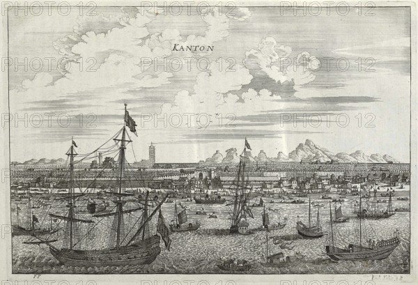 The harbour and the city of Canton, China, 17th century, Historical, digitally restored reproduction from a 19th century original, Record date not stated, Asia