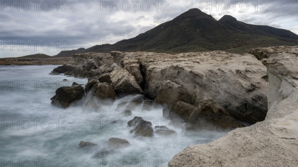 Playa Los Escullos, Cabo de Gata, Los Escullos, Playa del Arco, El Arco beach, Cabo de Gata-Nijar Natural Park, Almeria, Andalusia, Spain, Europe