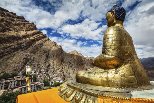 Buddha Shakyamuni statue overlooking Hemis monastery -Tibetan Buddhist monastery (gompa) of the Drukpa Lineage, located in Hemis, Ladakh