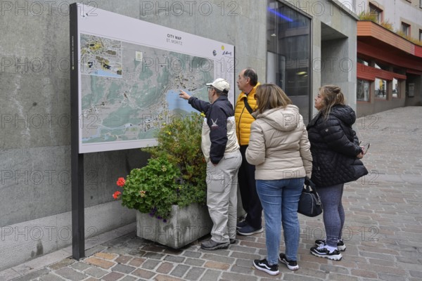 Information board St. Moritz tourists, Switzerland, Europe