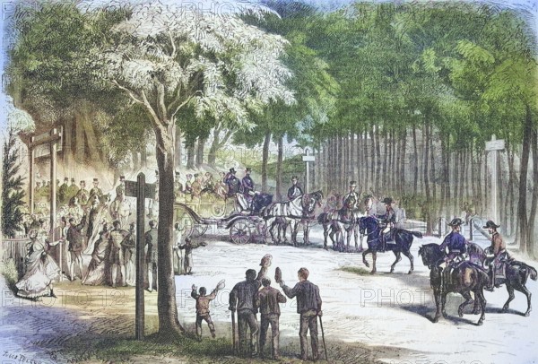 Stay of the courtly society in the summer of 1869 in Fontainebleau, France, Historical, digitally restored reproduction of an original from the 19th century, exact original date unknown, Europe