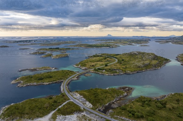 Road over small islands, archipelago islands, Herøy island, Helgeland coast, Nordland, Norway, Europe