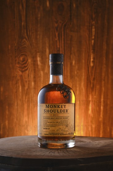 April 8, 2022, Minsk, Belarus, Monkey Shoulder blended malt scotch whisky, Europe