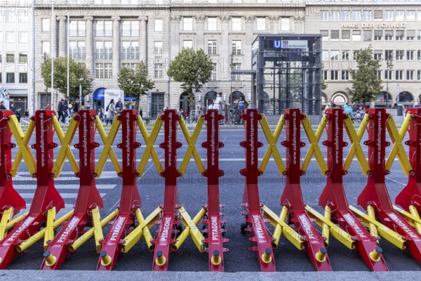 Protection against terrorist attacks in the capital. Mobile anti-terror blockade on the street Unter den Linden. Berlin, Germany, Europe
