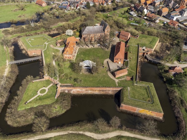 Aerial view of fortress Dömitz at the Elbe river, Germany, Europe