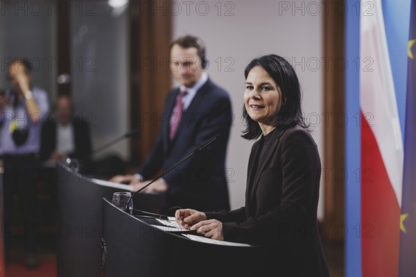 (R-L) Annalena Bärbock (Alliance 90/The Greens), Federal Foreign Minister, and Radoslaw Sikorski, Foreign Minister of Poland, at a joint press conference in Berlin, 30 January 2024 / Photographed on behalf of the Federal Foreign Office